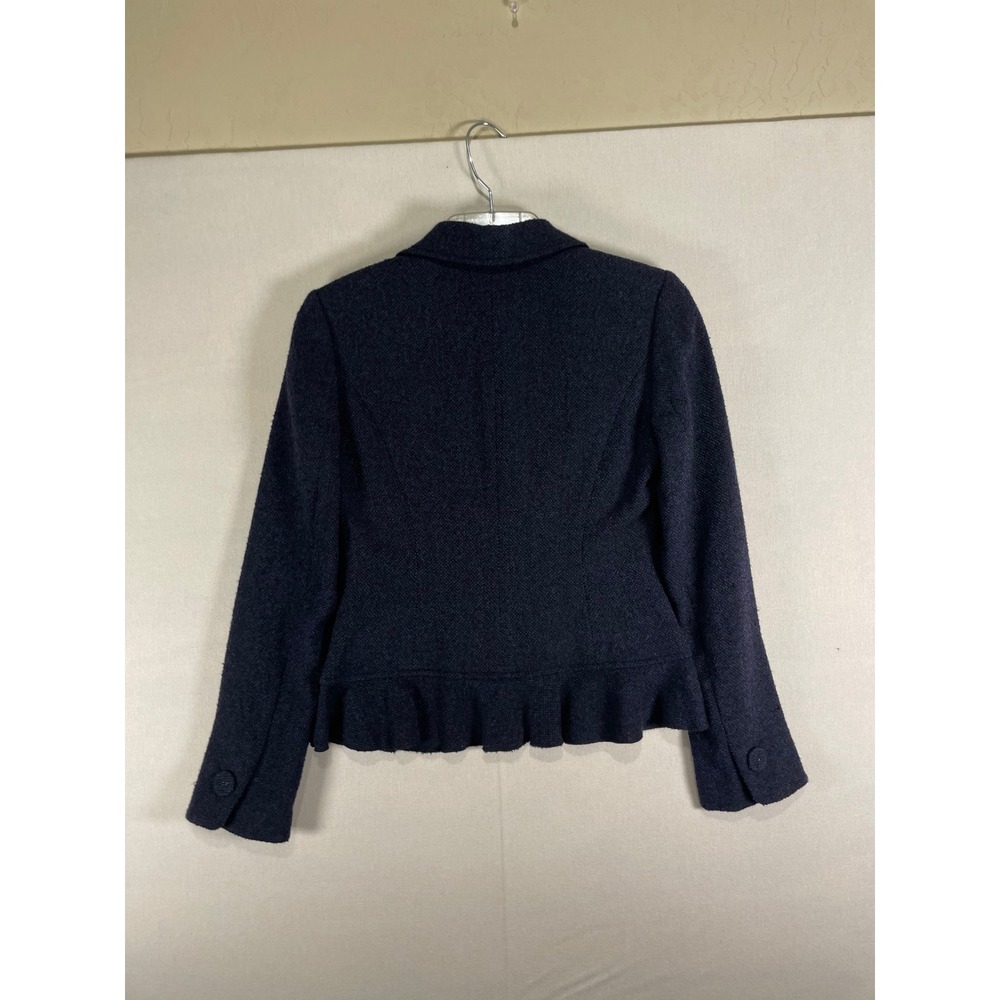 Ann Taylor Petites Navy Blue‎ Tweed Peplum Ruffle Blazer Jacket 00P NWT $198 - Picture 2 of 9